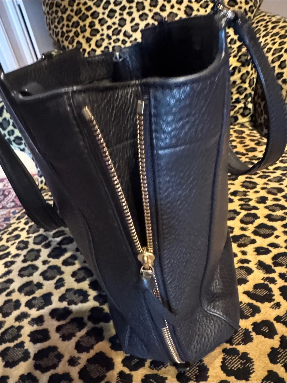 Tory Burch Black Pebbled Leather Satchel with Gold Logo